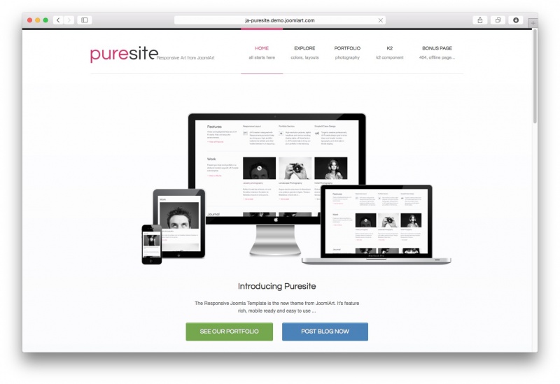 JA Puresite - бизнес шаблон с элементами портфолио