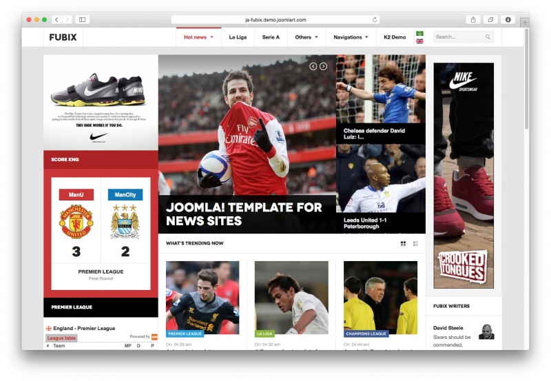 JA Fubix - шаблон для спортивного новостного портала